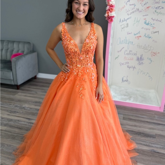 open lace back dress Orange Mermaid Strapless Long Prom Dress with Beads – Anna PromDress main image 0